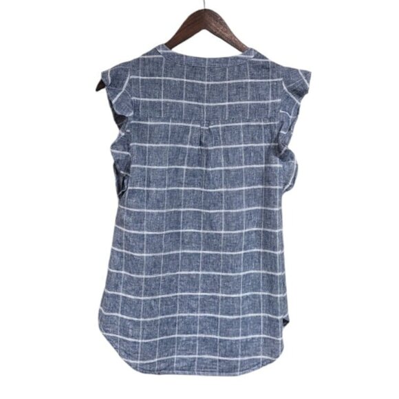 Old Navy Linen Blend Ruffle Sleeve Split Neck Top, Size Small - Picture 2 of 6